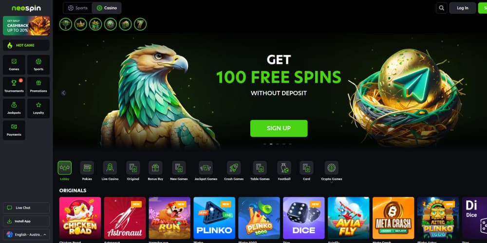 NeoSpin casino homepage